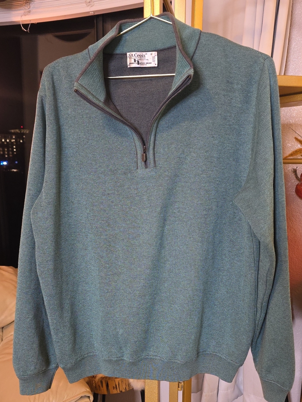 St. Croix Men's Teal Green Half-Zip Sweater Medium Cotton Blend Zipper